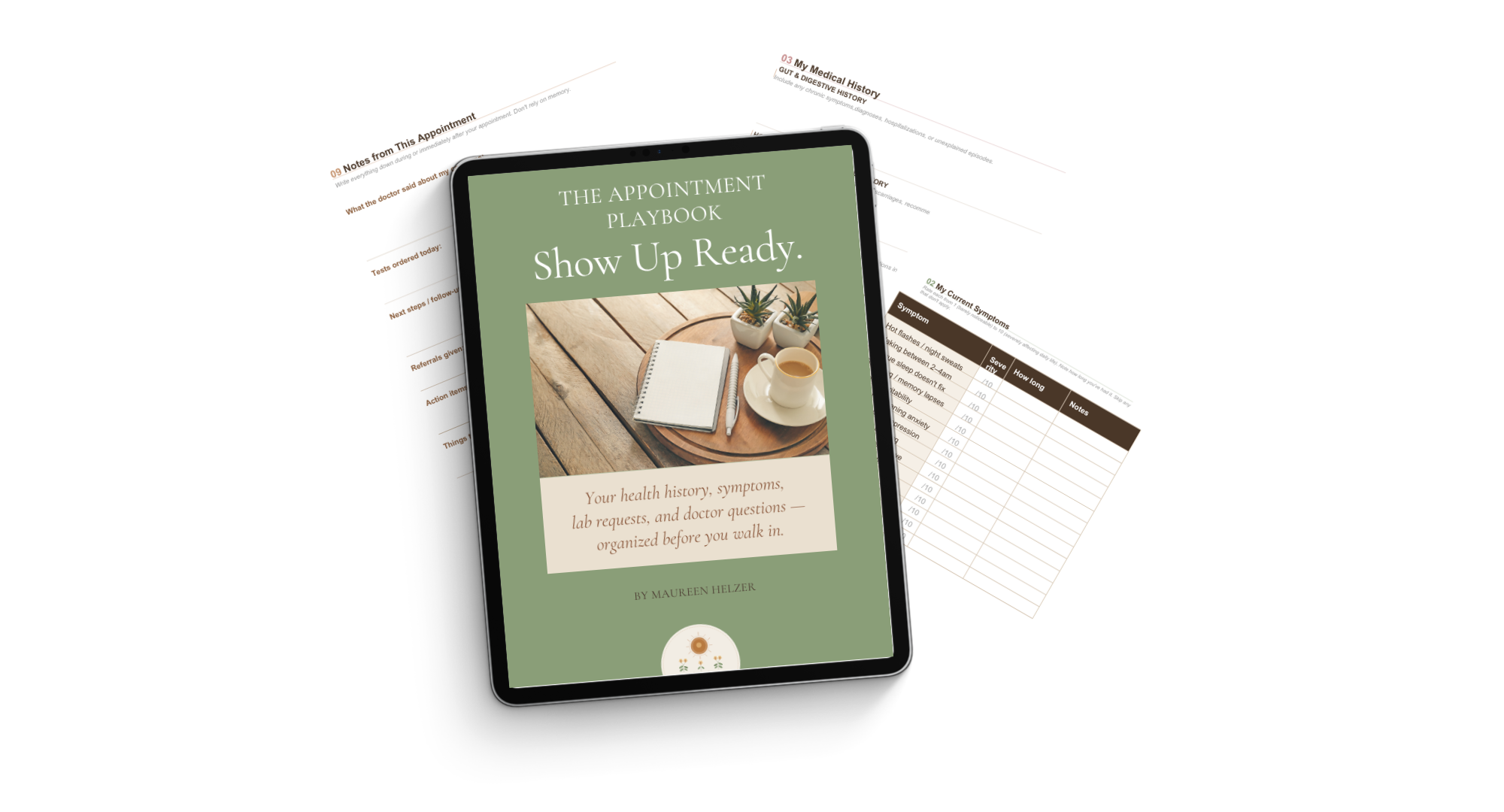 The Appointment Playbook shown on tablet, with sample pages behind it