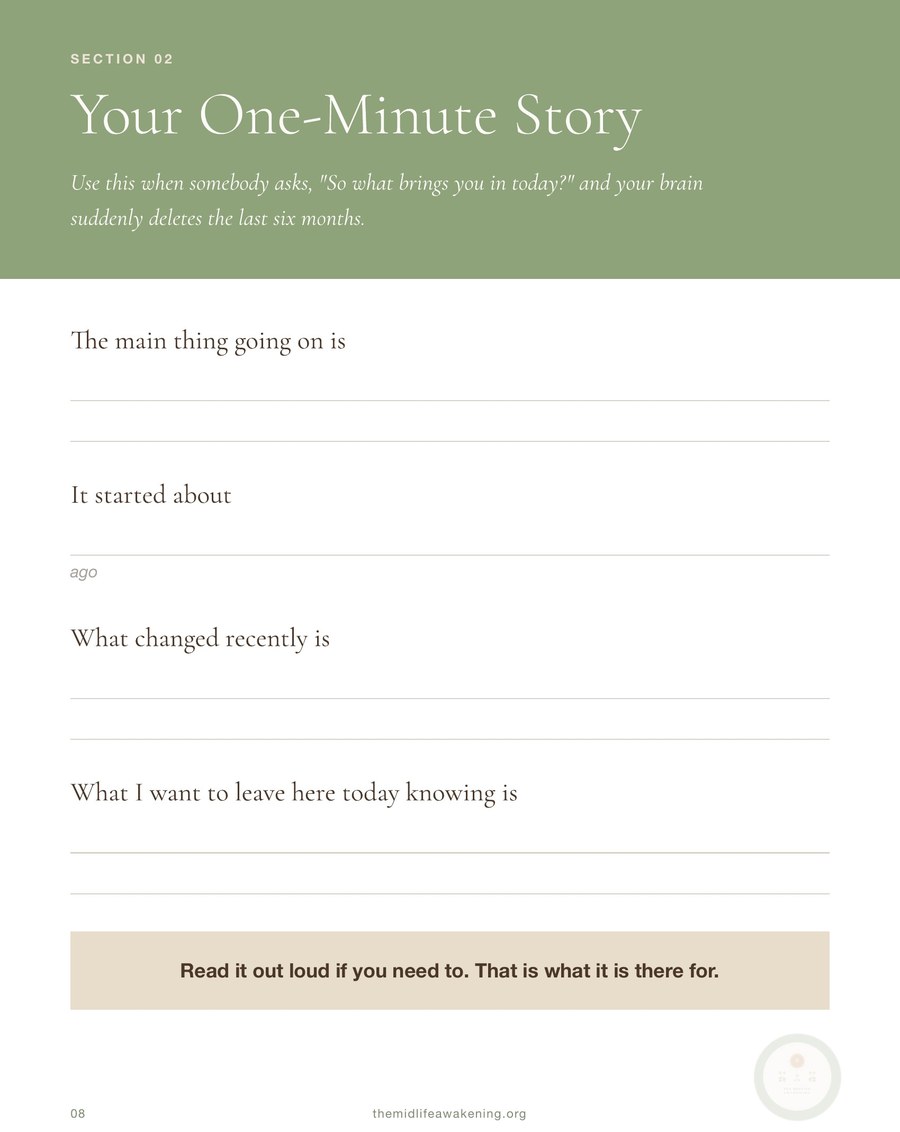 A real page from The Appointment Playbook: Your One-Minute Story